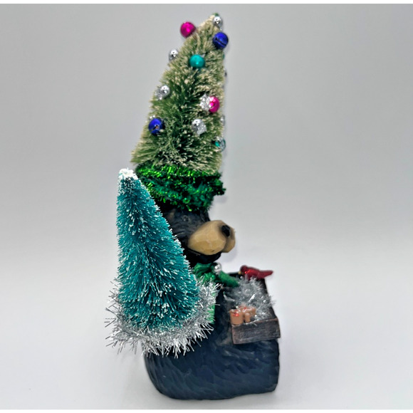 Vintage Black Bear with Christmas Tree Pinecone Paw Gingerbread Cardinal OOAK - Picture 7 of 16